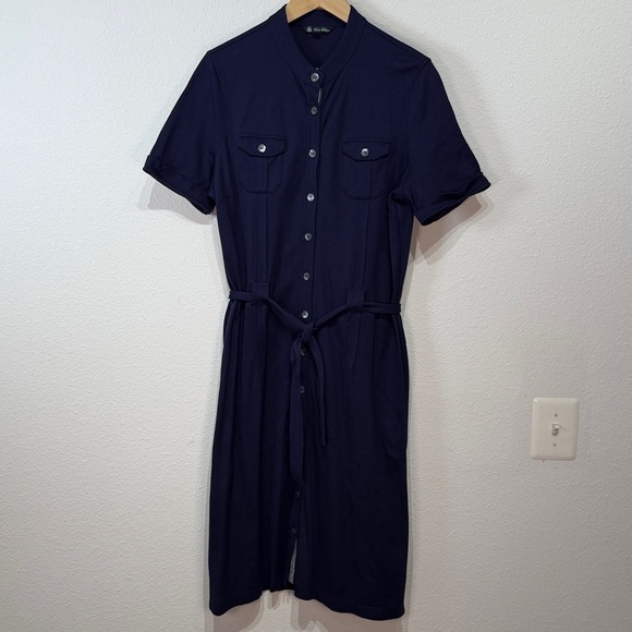 Brooks Brothers Dresses & Skirts - Brooks Brothers Classic Navy Button-Front Shirt Dress with Tie Waist size large